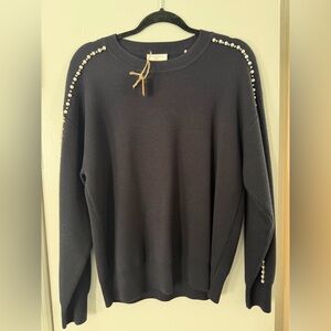 Sandro Black Pearl-Trim Crewneck Sweater
